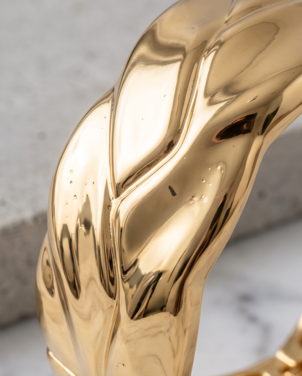 Wide Braided Dome Cuff Bracelet — Gold-Tone Stainless Steel, Hinged Opening