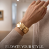 Wide Braided Dome Cuff Bracelet — Gold-Tone Stainless Steel, Hinged Opening