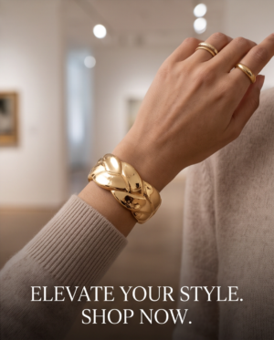 Wide Braided Dome Cuff Bracelet — Gold-Tone Stainless Steel, Hinged Opening