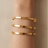 Flat Bangle Bracelet Set (3 Pieces) — Gold-Tone Stainless Steel, Minimalist Stack