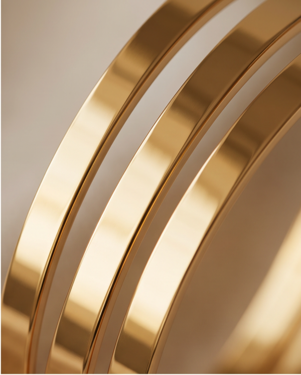 Flat Bangle Bracelet Set (3 Pieces) — Gold-Tone Stainless Steel, Minimalist Stack