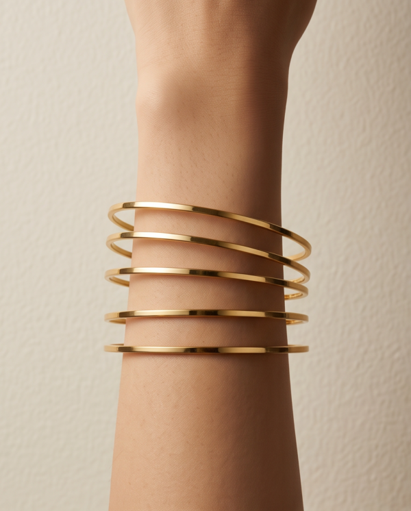 Slim Flat Bangle Bracelets — Gold-Tone Stainless Steel (Sold in Pairs)