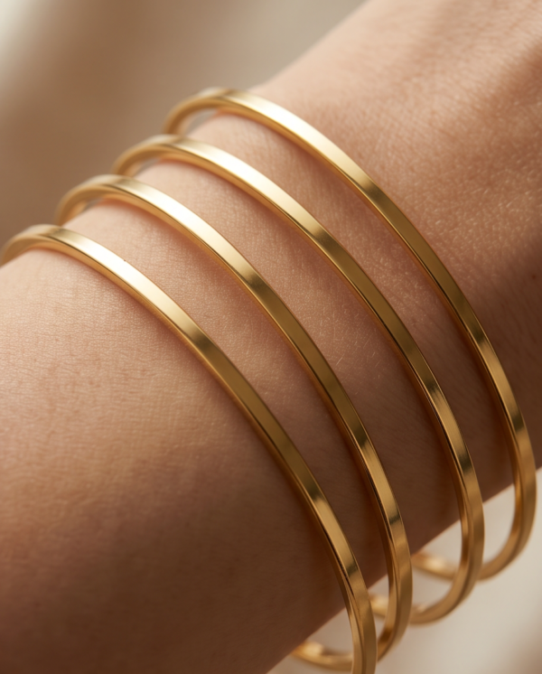 Slim Flat Bangle Bracelets — Gold-Tone Stainless Steel (Sold in Pairs)