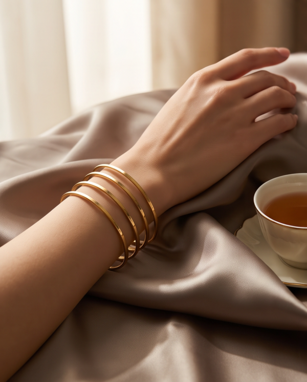 Slim Flat Bangle Bracelets — Gold-Tone Stainless Steel (Sold in Pairs)