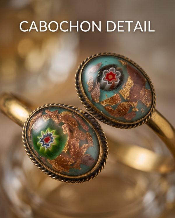 Vintage Murano-Style Millefiori Cuff Bracelet — Antique Gold Open Bangle
