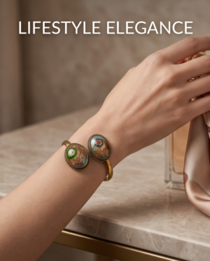 Vintage Murano-Style Millefiori Cuff Bracelet — Antique Gold Open Bangle