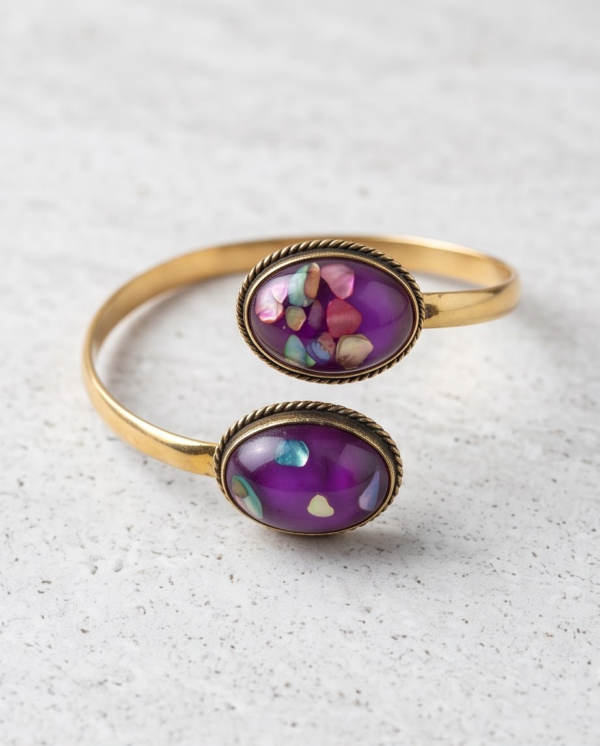 Purple Abalone Shell Copper Cuff Bracelet — Adjustable Open Bangle