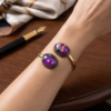 Purple Abalone Shell Copper Cuff Bracelet — Adjustable Open Bangle