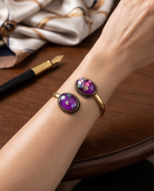 Purple Abalone Shell Copper Cuff Bracelet — Adjustable Open Bangle