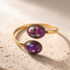 Purple Abalone Shell Copper Cuff Bracelet — Adjustable Open Bangle