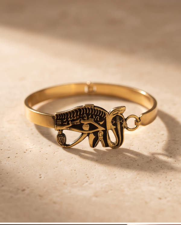 img_1477 Eye of Horus Copper Bangle Bracelet — Pharaonic Hinged Cuff with Hook Clasp