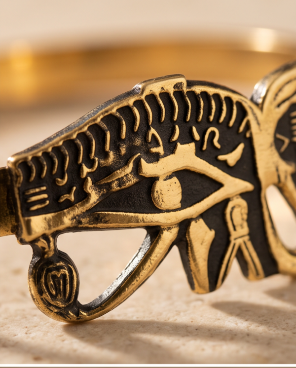 img_1478 Eye of Horus Copper Bangle Bracelet — Pharaonic Hinged Cuff with Hook Clasp