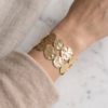 Hammered Gold Disc Cuff Bracelet — Wide Stainless Steel Open Bangle