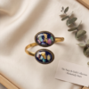 Navy Mother of Pearl Copper Cuff Bracelet — Adjustable Gold Bypass Bangle