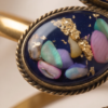 Navy Mother of Pearl Copper Cuff Bracelet — Adjustable Gold Bypass Bangle