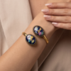 Navy Mother of Pearl Copper Cuff Bracelet — Adjustable Gold Bypass Bangle