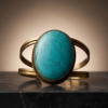 Turquoise Statement Copper Cuff Bracelet — Large Oval Open Bangle