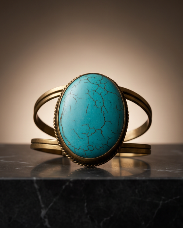 Turquoise Statement Copper Cuff Bracelet — Large Oval Open Bangle