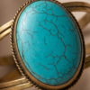 Turquoise Statement Copper Cuff Bracelet — Large Oval Open Bangle