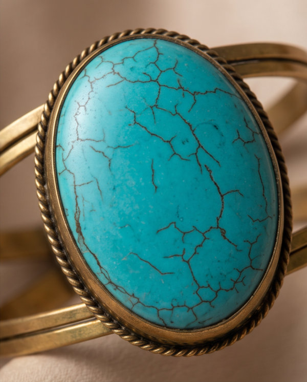 Turquoise Statement Copper Cuff Bracelet — Large Oval Open Bangle
