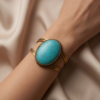 Turquoise Statement Copper Cuff Bracelet — Large Oval Open Bangle