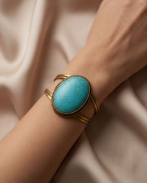 Turquoise Statement Copper Cuff Bracelet — Large Oval Open Bangle