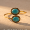 Turquoise Twin Stone Copper Cuff Bracelet — Open Bangle