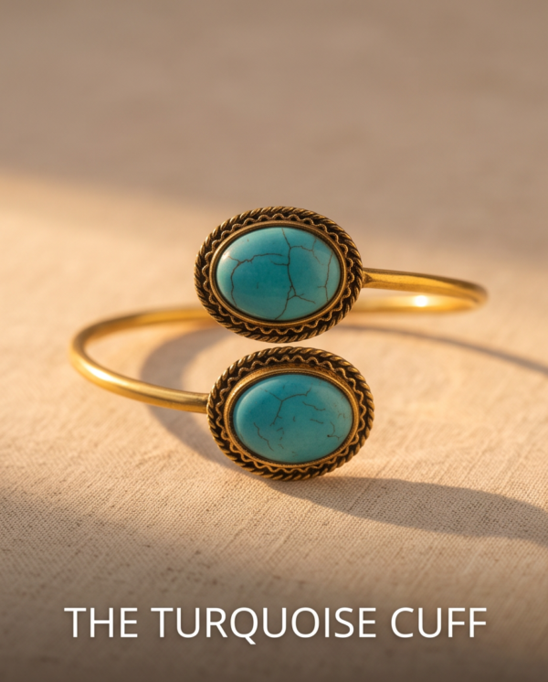 Turquoise Twin Stone Copper Cuff Bracelet — Open Bangle