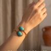 Turquoise Twin Stone Copper Cuff Bracelet — Open Bangle