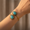 Turquoise Twin Stone Copper Cuff Bracelet — Open Bangle
