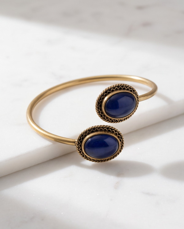 Lapis Blue Copper Cuff Bracelet — Double Stone Open Bangle