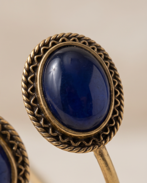 Lapis Blue Copper Cuff Bracelet — Double Stone Open Bangle