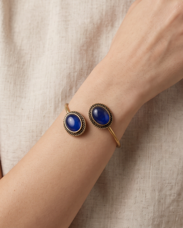 Lapis Blue Copper Cuff Bracelet — Double Stone Open Bangle