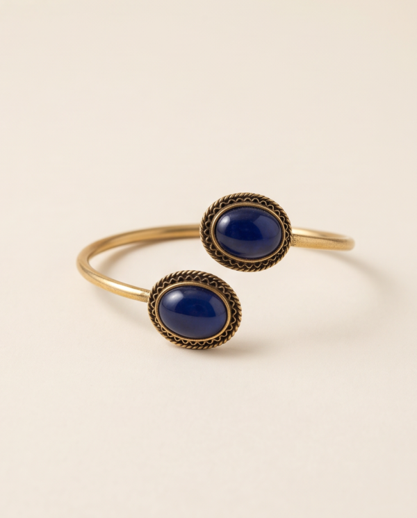 Lapis Blue Copper Cuff Bracelet — Double Stone Open Bangle