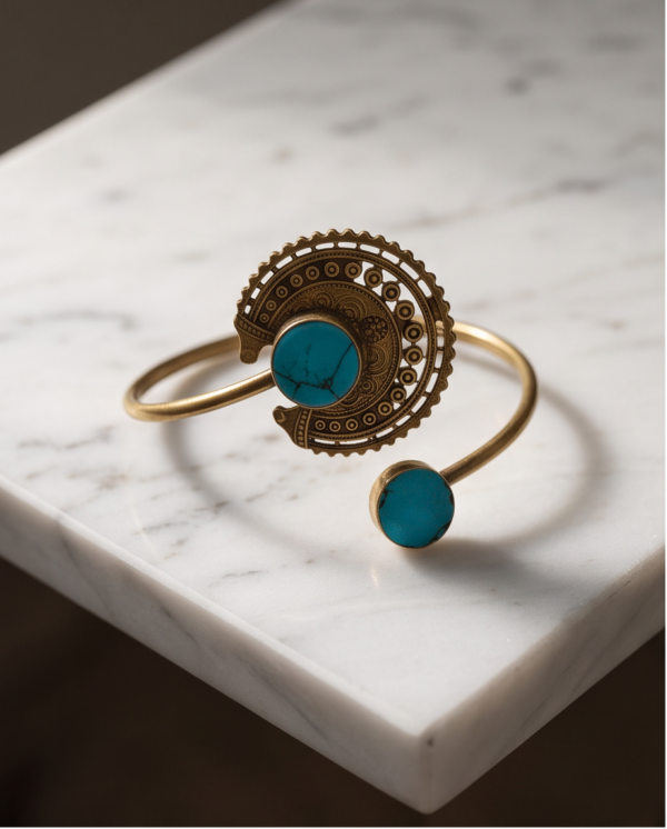 Bohemian Medallion Turquoise Copper Cuff Bracelet — Open Bangle