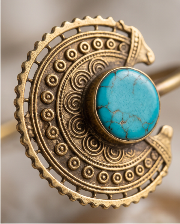 Bohemian Medallion Turquoise Copper Cuff Bracelet — Open Bangle