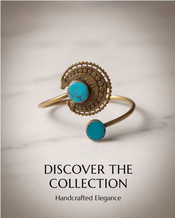 Bohemian Medallion Turquoise Copper Cuff Bracelet — Open Bangle