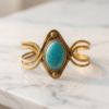 Diamond Wire Turquoise Copper Cuff Bracelet — Wide Statement Bangle