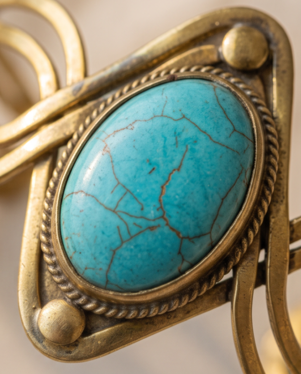 Diamond Wire Turquoise Copper Cuff Bracelet — Wide Statement Bangle