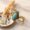 Diamond Wire Turquoise Copper Cuff Bracelet — Wide Statement Bangle