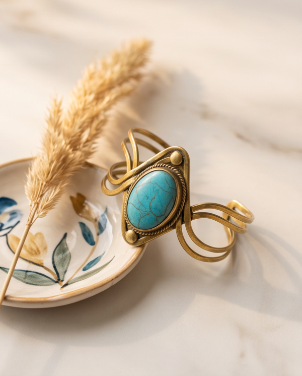 Diamond Wire Turquoise Copper Cuff Bracelet — Wide Statement Bangle