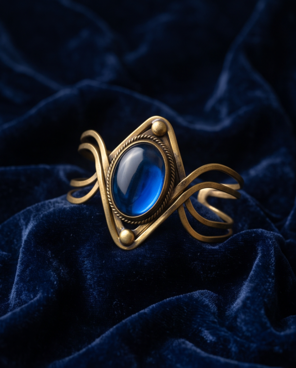 Diamond Wire Sapphire Blue Copper Cuff Bracelet — Wide Statement Bangle