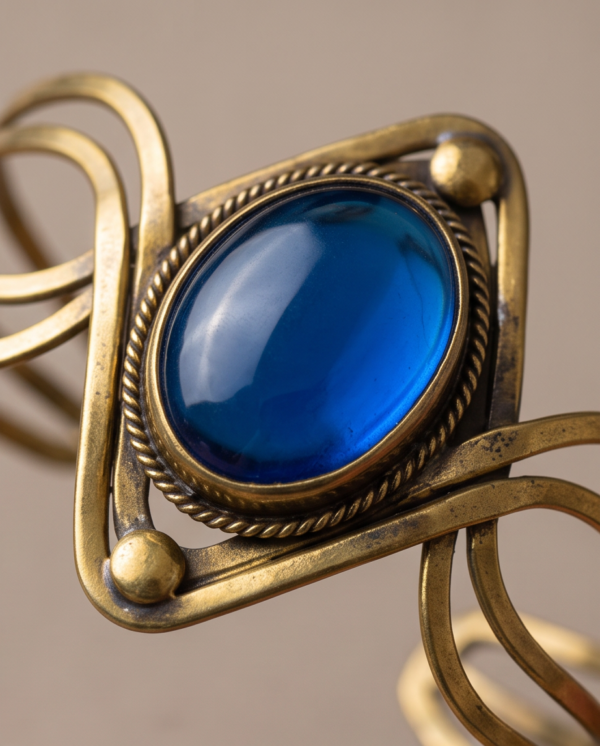 Diamond Wire Sapphire Blue Copper Cuff Bracelet — Wide Statement Bangle