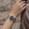 Diamond Wire Sapphire Blue Copper Cuff Bracelet — Wide Statement Bangle