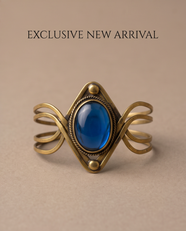 Diamond Wire Sapphire Blue Copper Cuff Bracelet — Wide Statement Bangle
