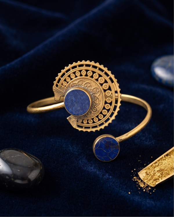 Bohemian Medallion Lapis Blue Copper Cuff Bracelet — Open Bangle