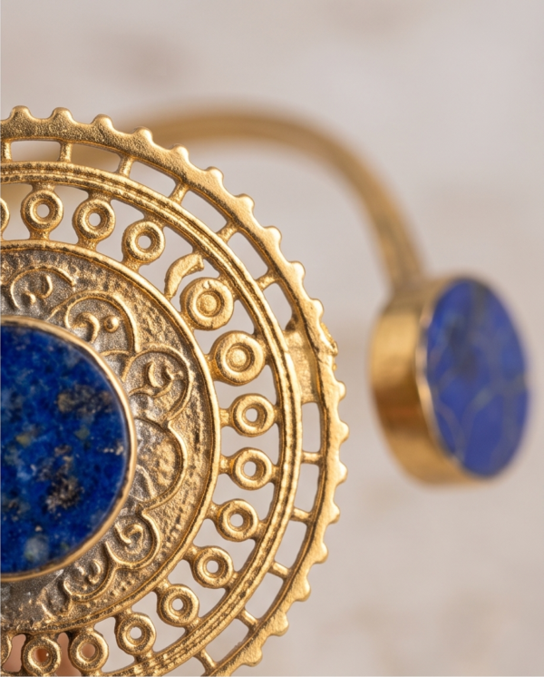 Bohemian Medallion Lapis Blue Copper Cuff Bracelet — Open Bangle