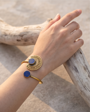 img_1527 Bohemian Medallion Lapis Blue Copper Cuff Bracelet — Open Bangle