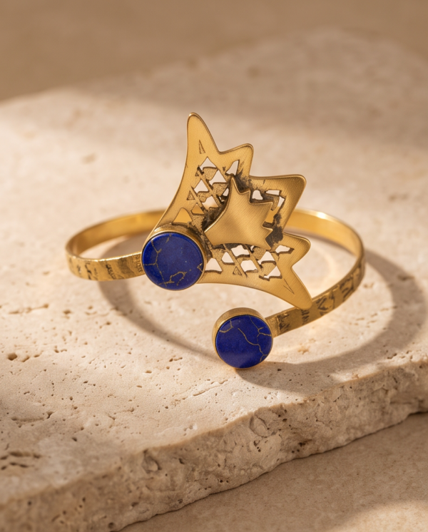 Sculptural Star Lapis Blue Copper Cuff Bracelet — Open Bangle