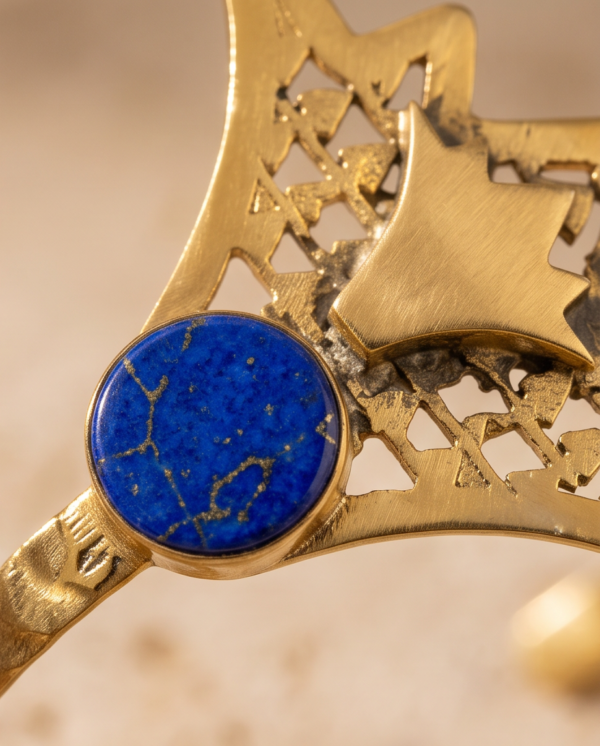 Sculptural Star Lapis Blue Copper Cuff Bracelet — Open Bangle